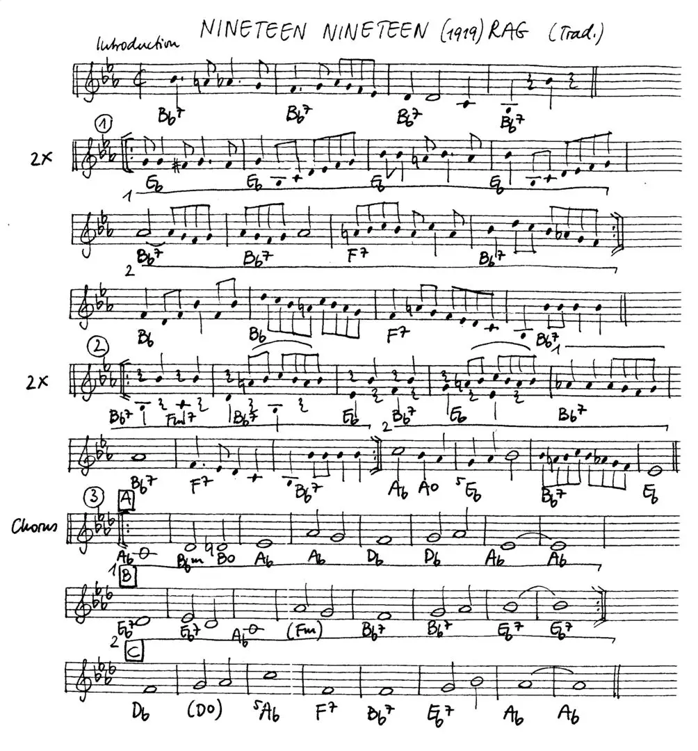 nineteen nineteen rag free jazz leadsheet - Courtesy of the Jungle Jazz Band